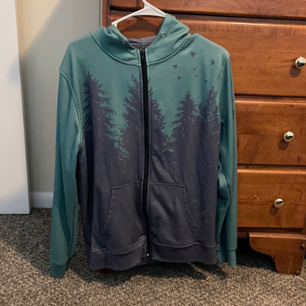 teal/gray Subaru zip up jacket. Size: Large